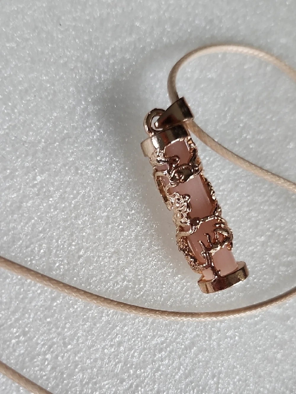 Hand Crafted Rose Gold Dragon Pendant Necklace with Blush Stone